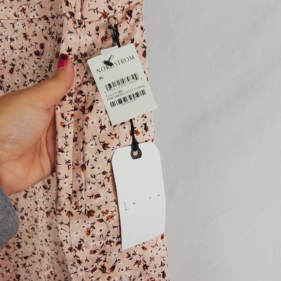 Leith Lace Trim Satiny Midi Skirt XL NWT Pink Smoke Ditsy Floral - Picture 4 of 5